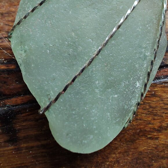 Beach Glass Pendant Seafoam Green Wave Sculpted Hand-twist, Silver Sterl setting - Picture 10 of 10